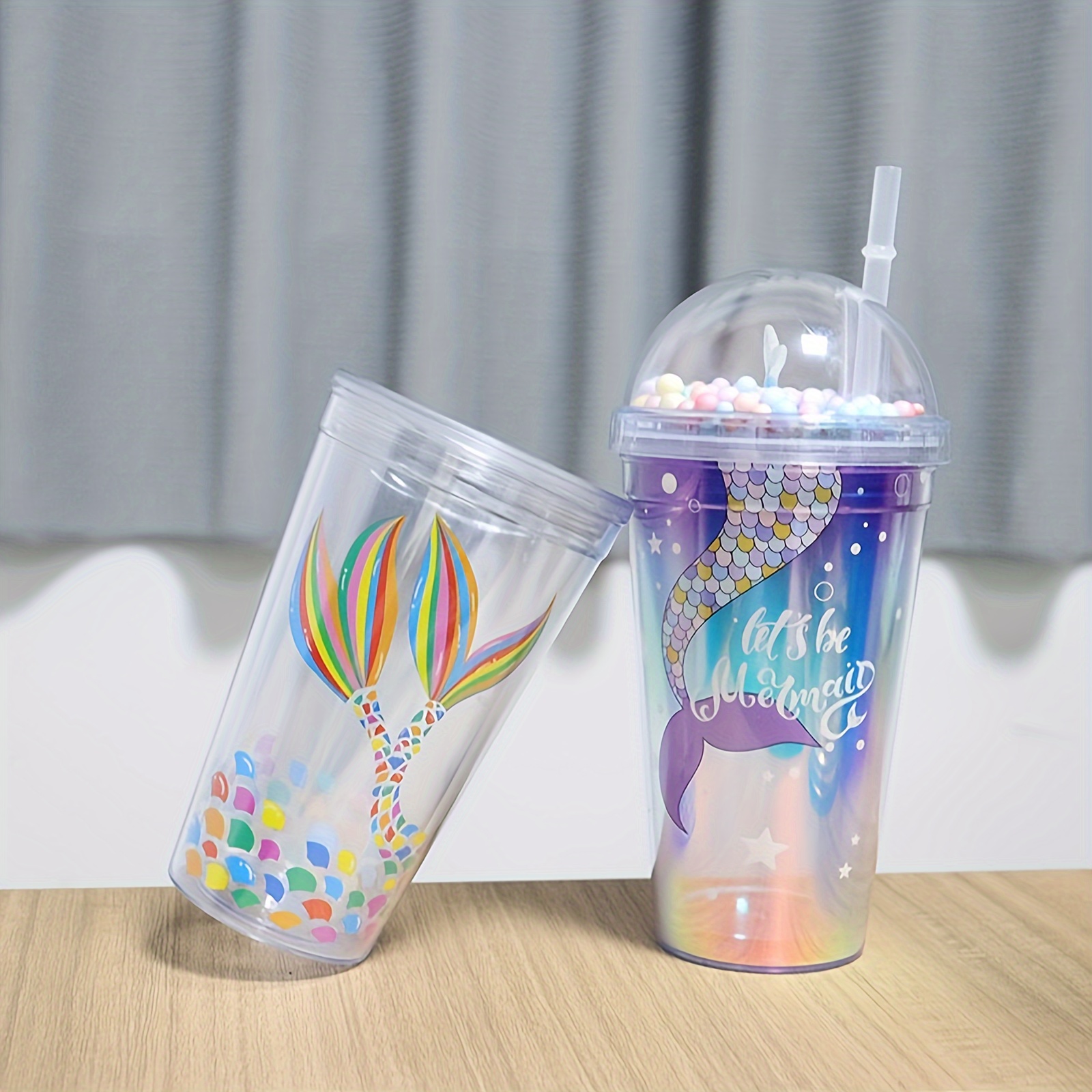 Mermaid Tumbler With Lid And Straw Double Walled Water - Temu