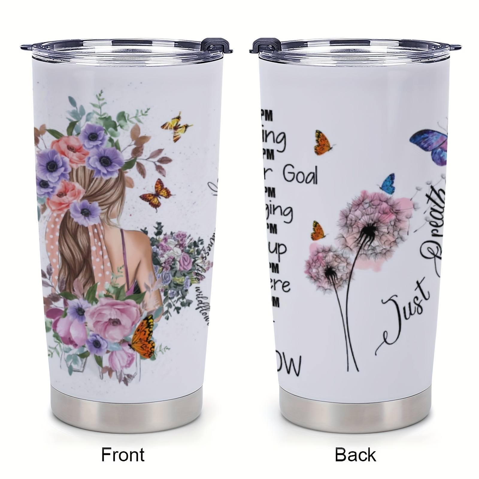 

1pc 20oz Butterfly Dinspiration Cup With Lid, A Gift For A Female Friend, Double Wall Vacuum Water Bottle Insulated Travel Coffee Mug
