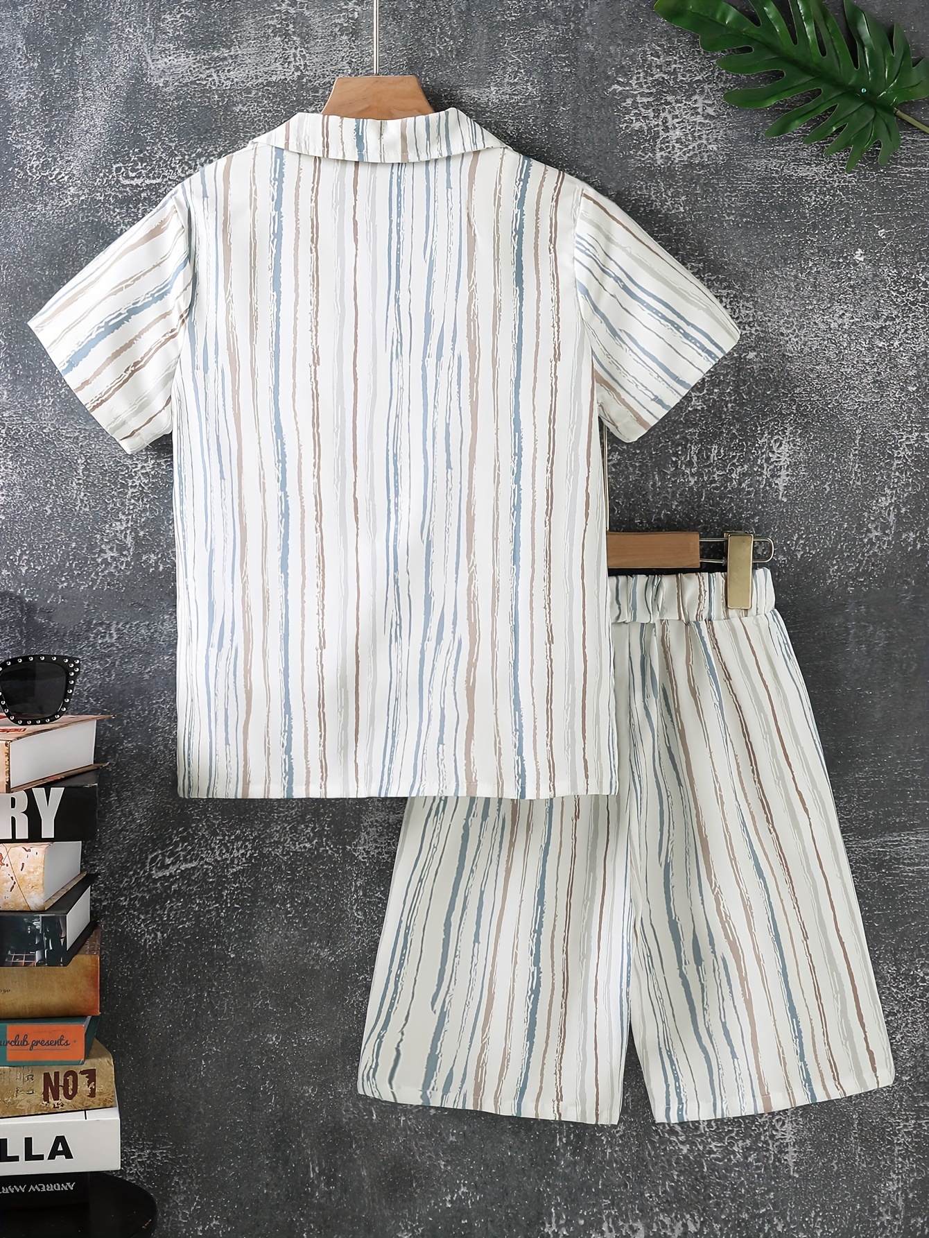 Boy's Vacation Style Outfit Hawaiian Shirt Shorts Set Stripe - Temu
