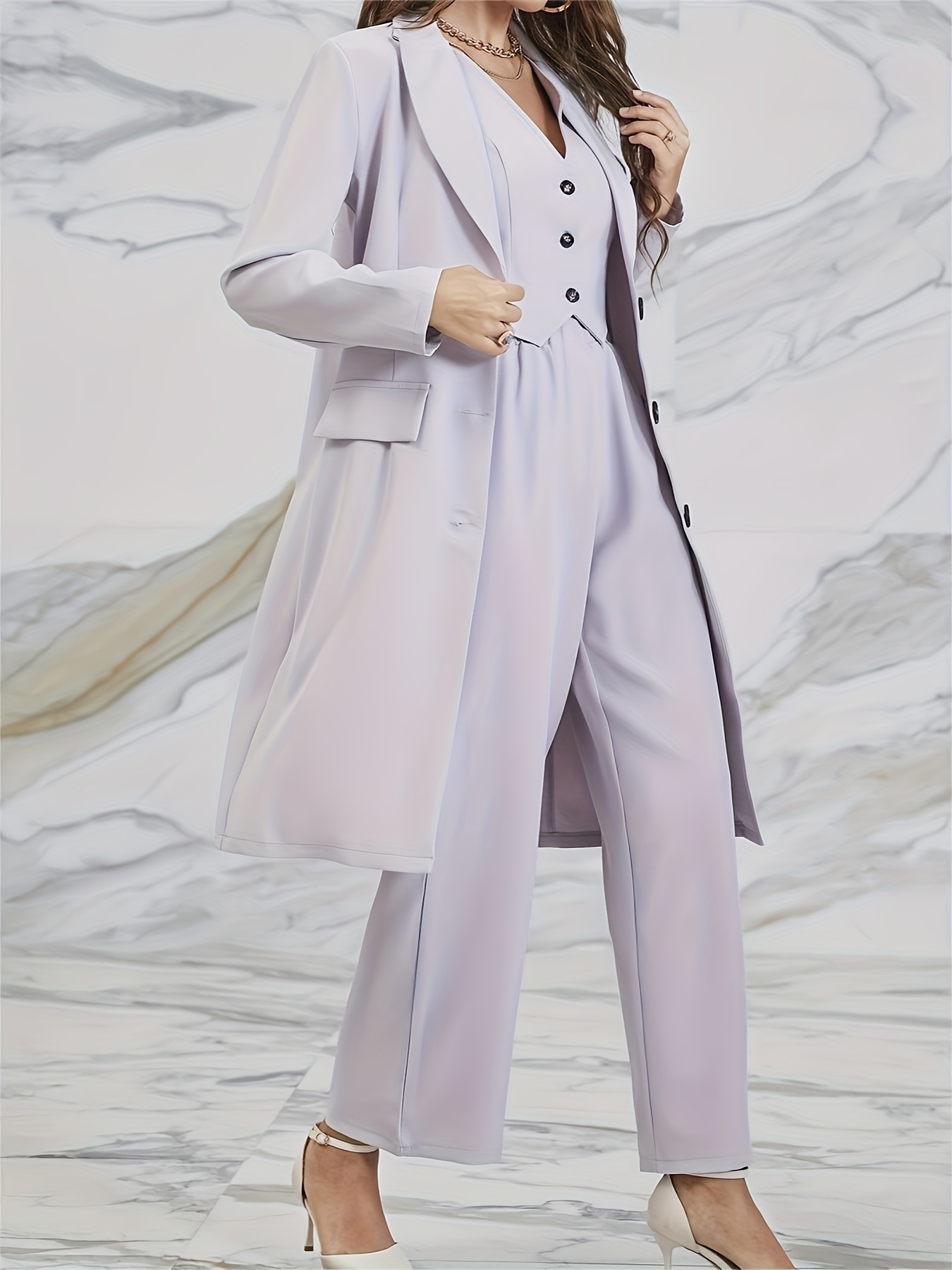Women Fashion Vest Sleeveless Suit Coat+Solid Long Pants OL