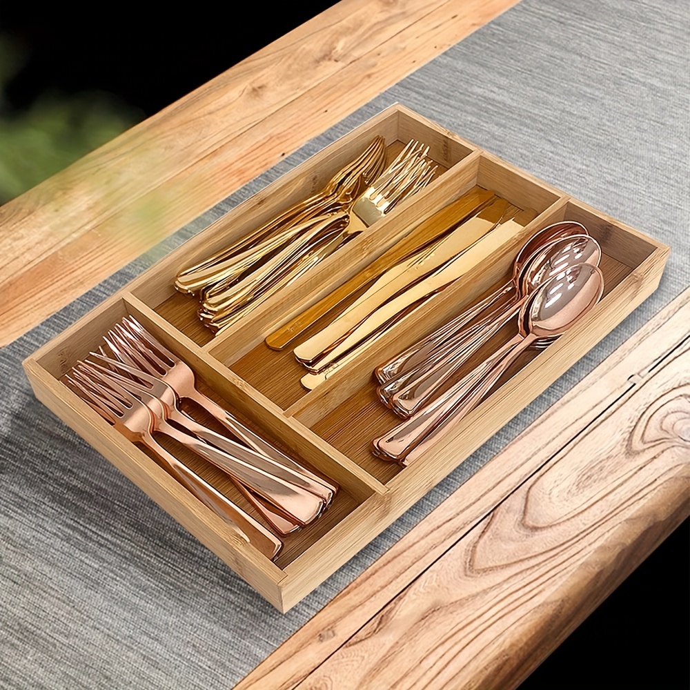  Organizador de cajones de cocina de bambú, soporte para  utensilios de cocina y bandeja de cubiertos con separadores ranurados (9  ranuras, marrón) : Hogar y Cocina