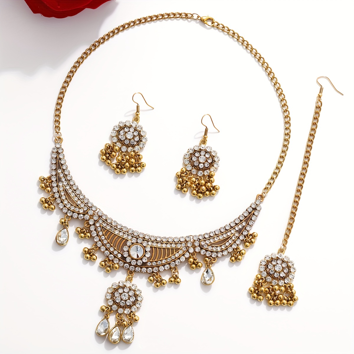 Vintage Style Ladies Jewelry Set Bronze Alloy Round Ring Pendant Earrings &  Necklace Set For Women Girls Daily Decor Ornament