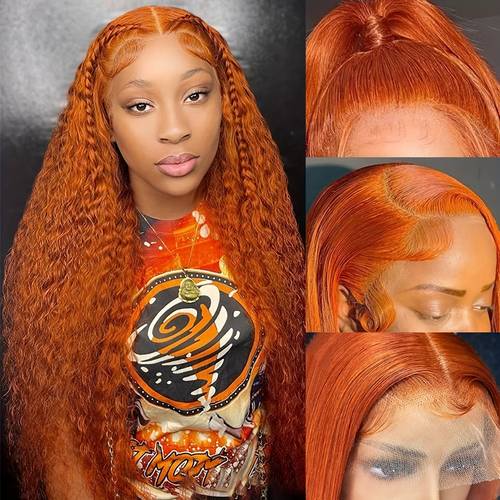 Ginger Color Lace Front Wigs Human Hair Deep Wave for Women 13x6 HD Transparent Pre Plucked Curly Wigs 180% Density Orange Colored Glueless Wig