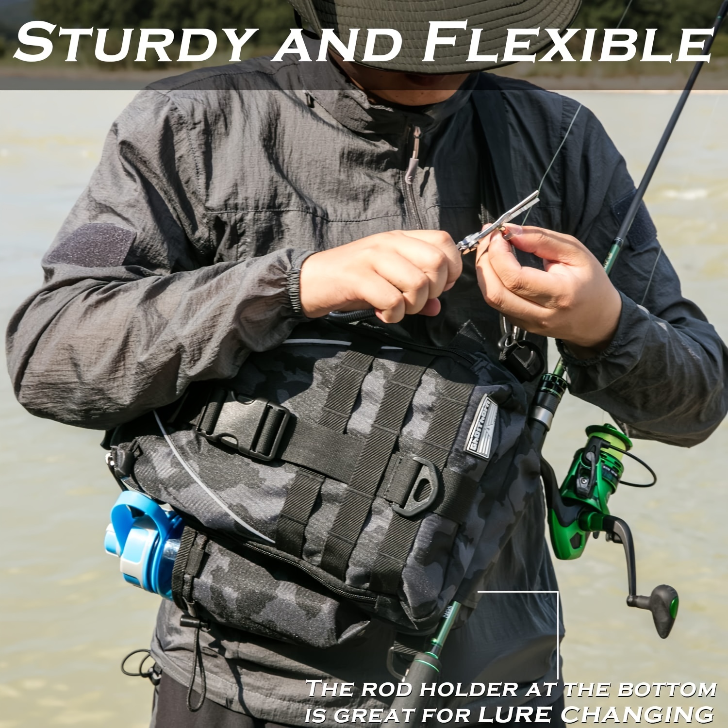 Fishing Sling Bag with Rod Holder Outdoor Shoulder Backpack