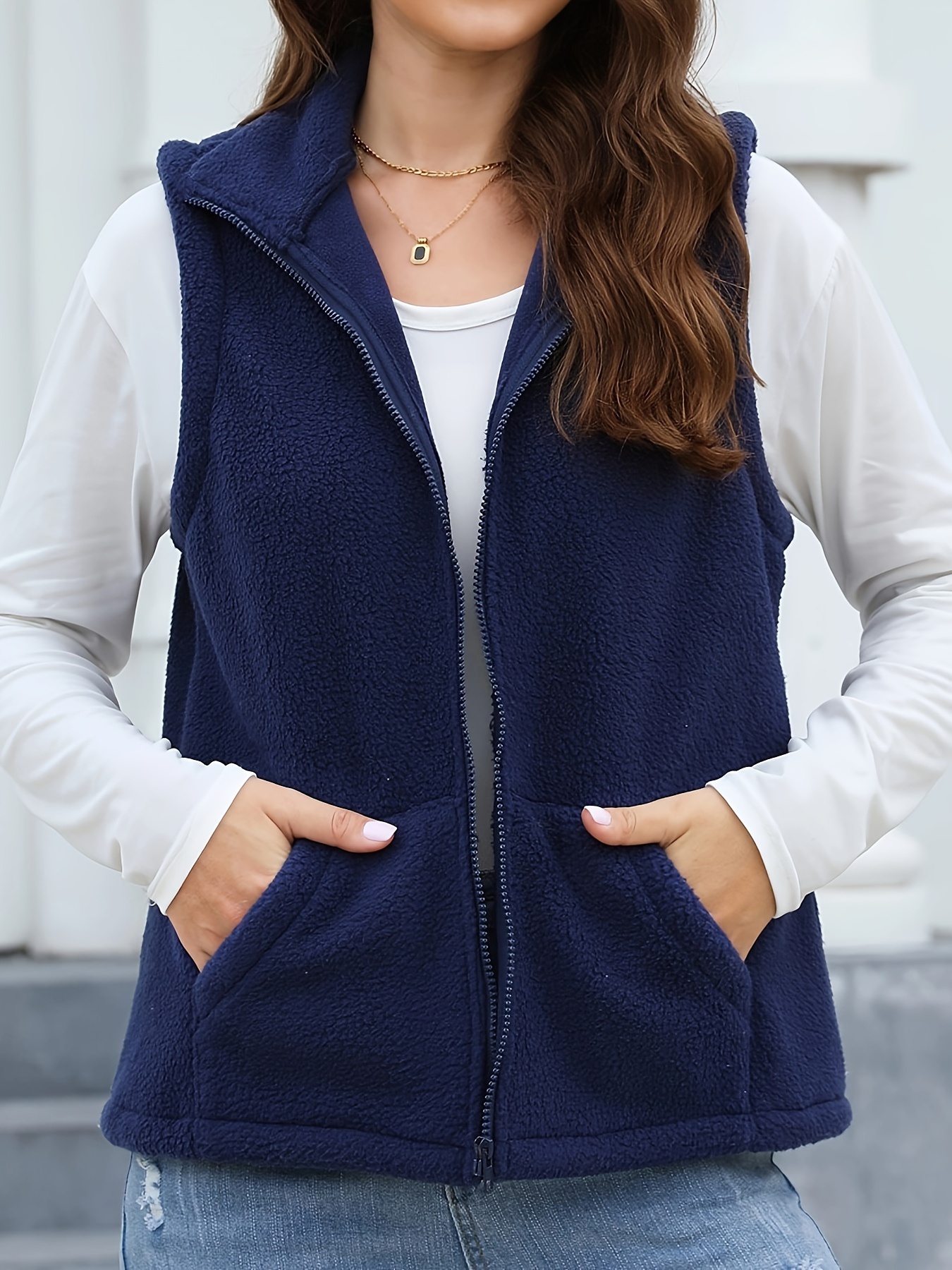 Women's Solid Color Winter Warm Coat Zipper Plush Fleece - Temu