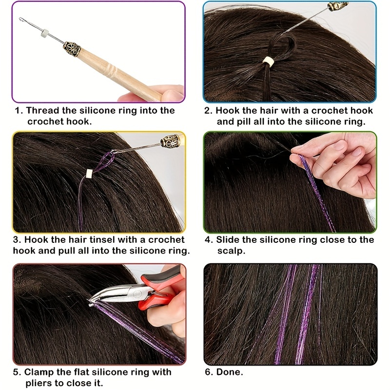 Hair Tinsel Strands Kit With Silicone Rings Beads - Temu Australia