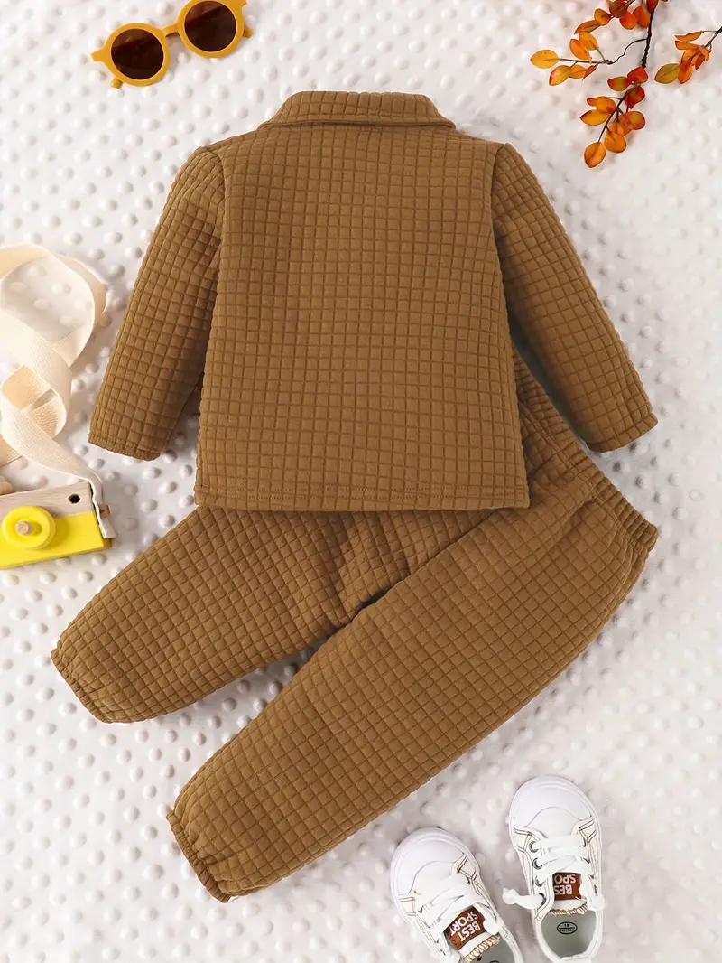 baby boys casual preppy style 2pcs autumn and winter warm comfortable small checkered sports pullover top pants set details 0