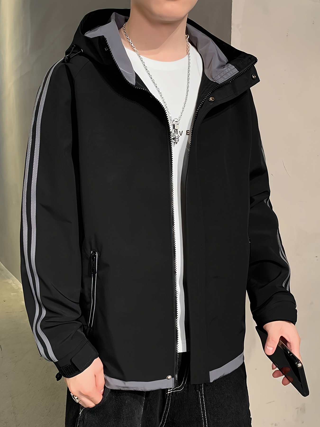 Hooded windbreaker jacket clearance mens