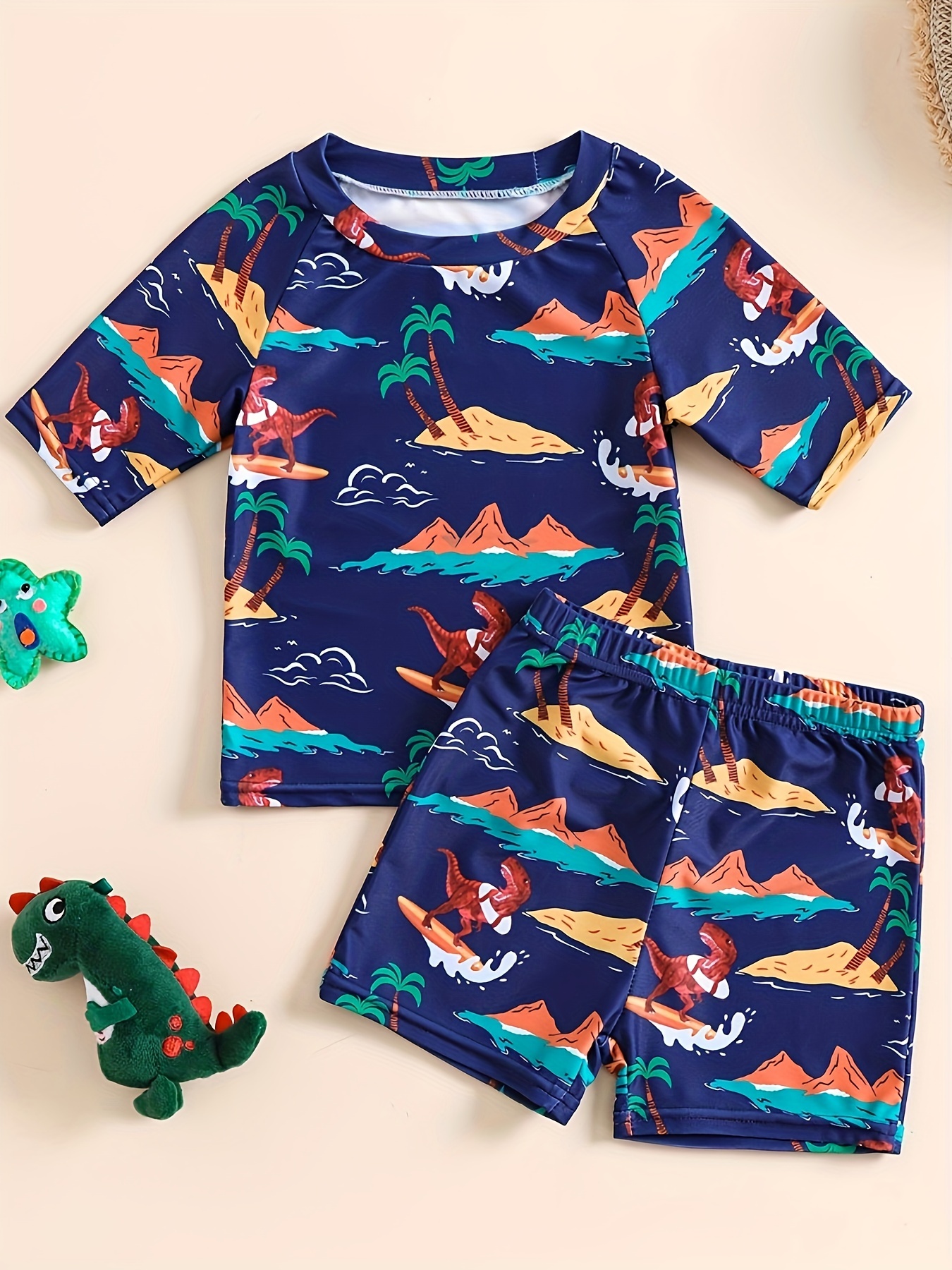 Baby Boy Dinosaur Print Swimming Trunks Tops Beach Vacation - Temu Ireland