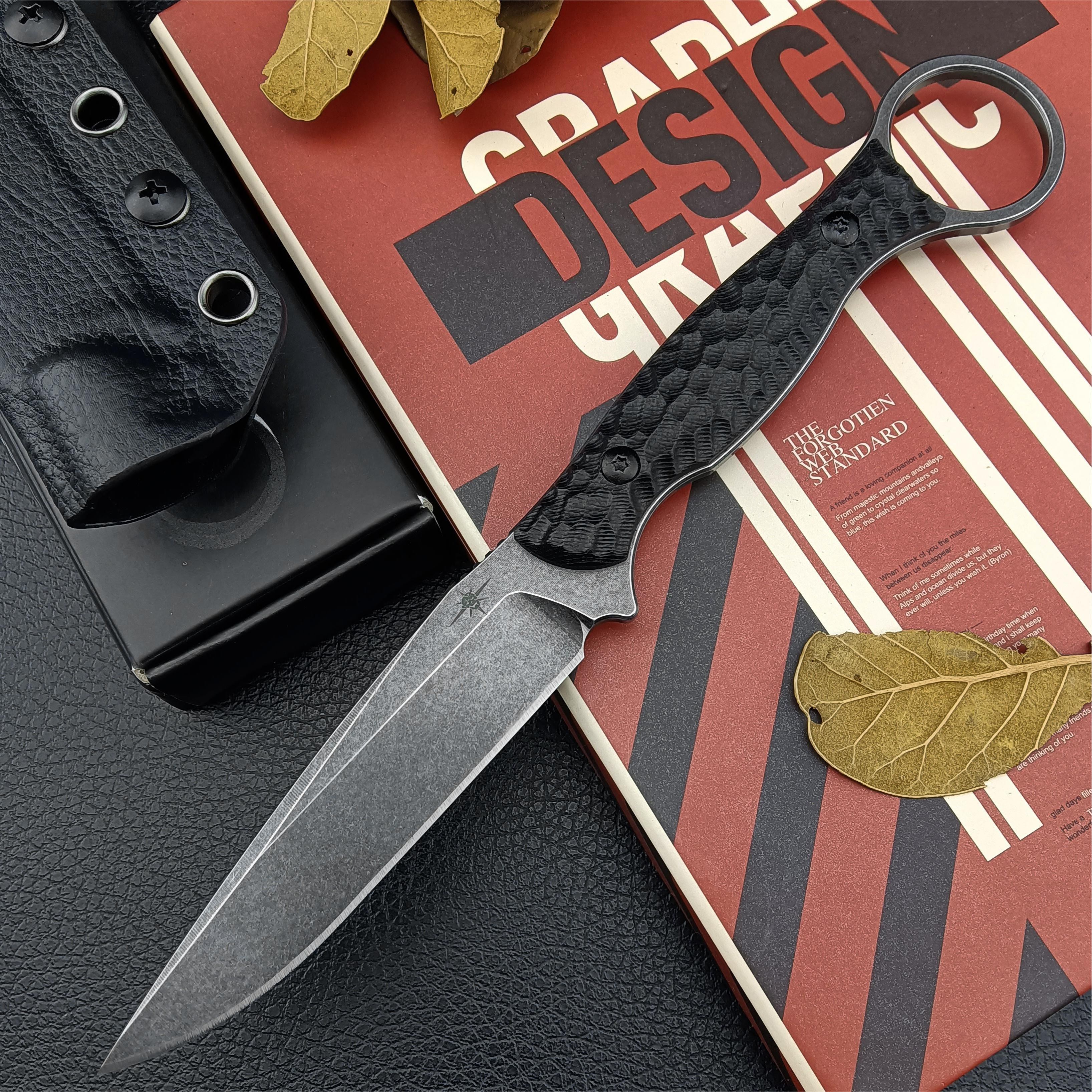 Coltello Da Lavoro Classico Di Alta Qualità 7Cr13Mov Lama Nera Manico In  Forprene Nero Coltelli Dritti Di Sopravvivenza Allaperto Con Kydex Da  Allvin, 23,95 €