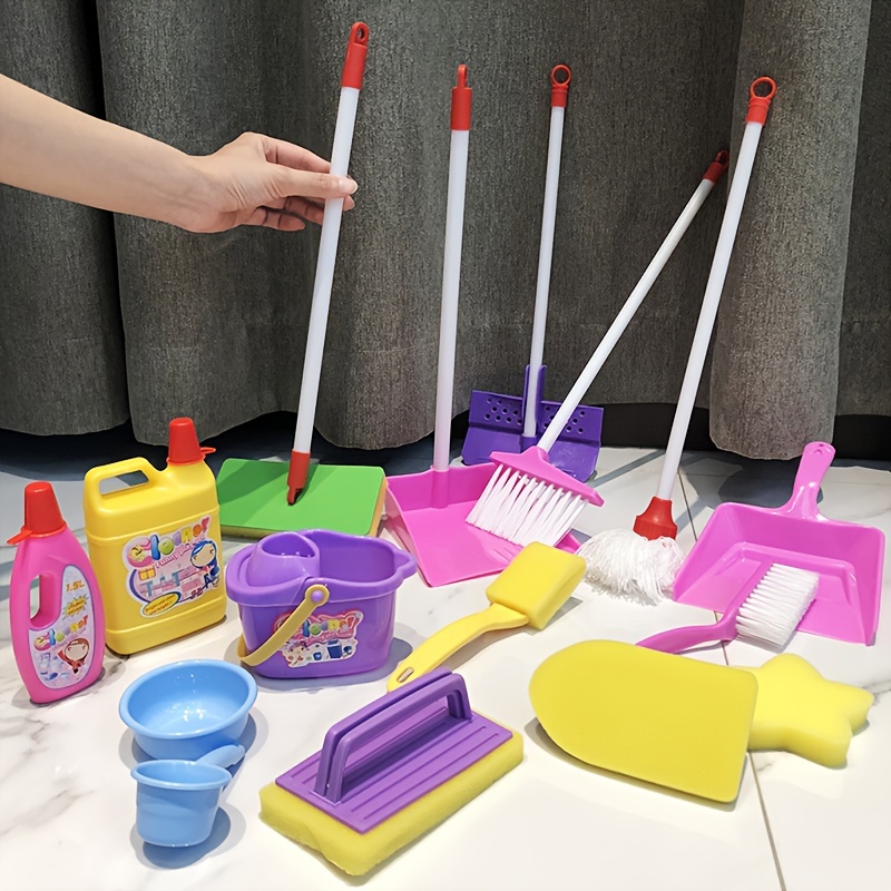  Kidoozie Cleaning Essentials Playset - 9-Piece Pretend Play Set  with Broom, Mop, Duster, Dustpan, Bucket, and More! : Toys & Games