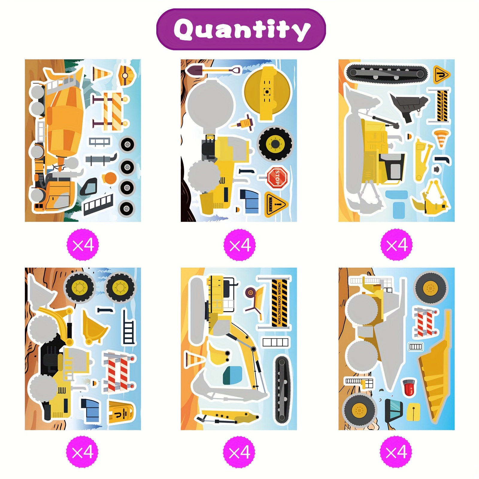 Image of 24 Sheets Of Construction Stickers For Toddlers, Featuring Truck Designs For Crafts And Truck-themed Birthday Party Supplies