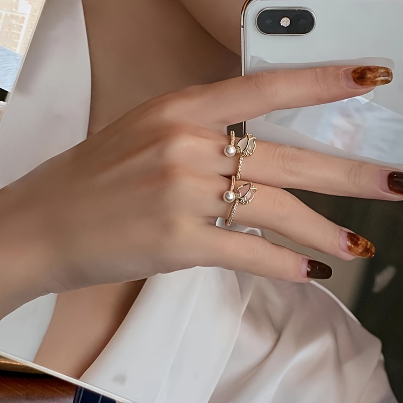 טבעת פנינה דמוית צבעונית לאישה, מסיבה תכשיטים אופנתיים, מתנת חג המולדת, מתנת חג המולדת, מתנת כל הקדוש, חדשה משפחה וחברים