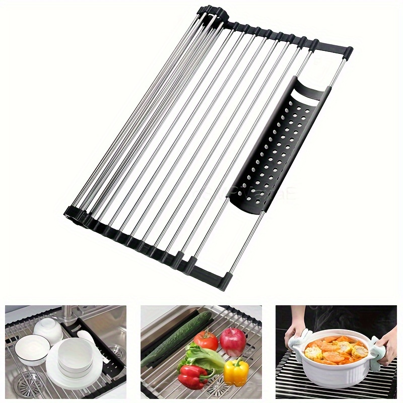 Stainless Steel Roll Up Dish Drying Rack, Sink Drying Rack Dish Drainer,  Foldable Vagetable Fruits Drainer, Kitchen Accessories - Temu