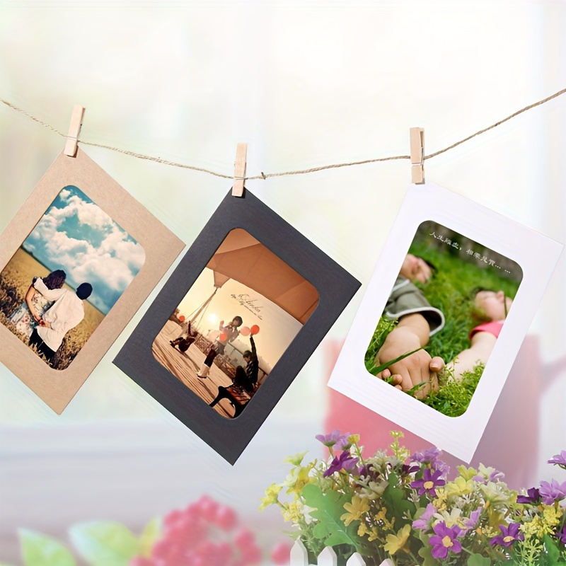 Cardboard Picture frames,Paper Picture Frames 4x6 Paper Photo Frame,Picture Frames Collage Wall Decor,Photo String with Clips,for Home,Office