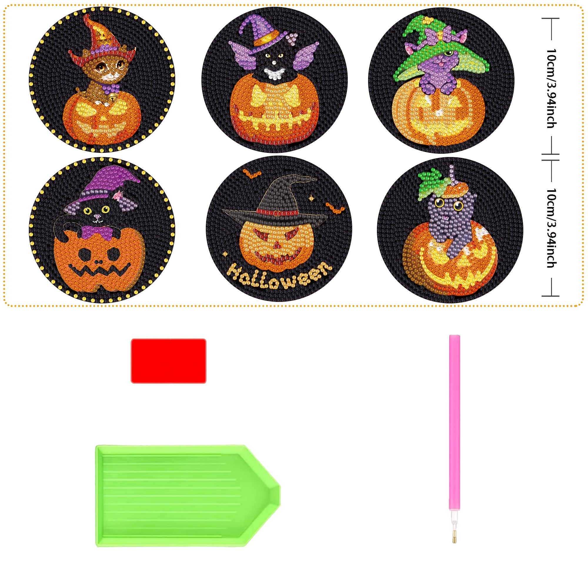 Halloween Diamond Art Coasters Witch Diamond Painting - Temu