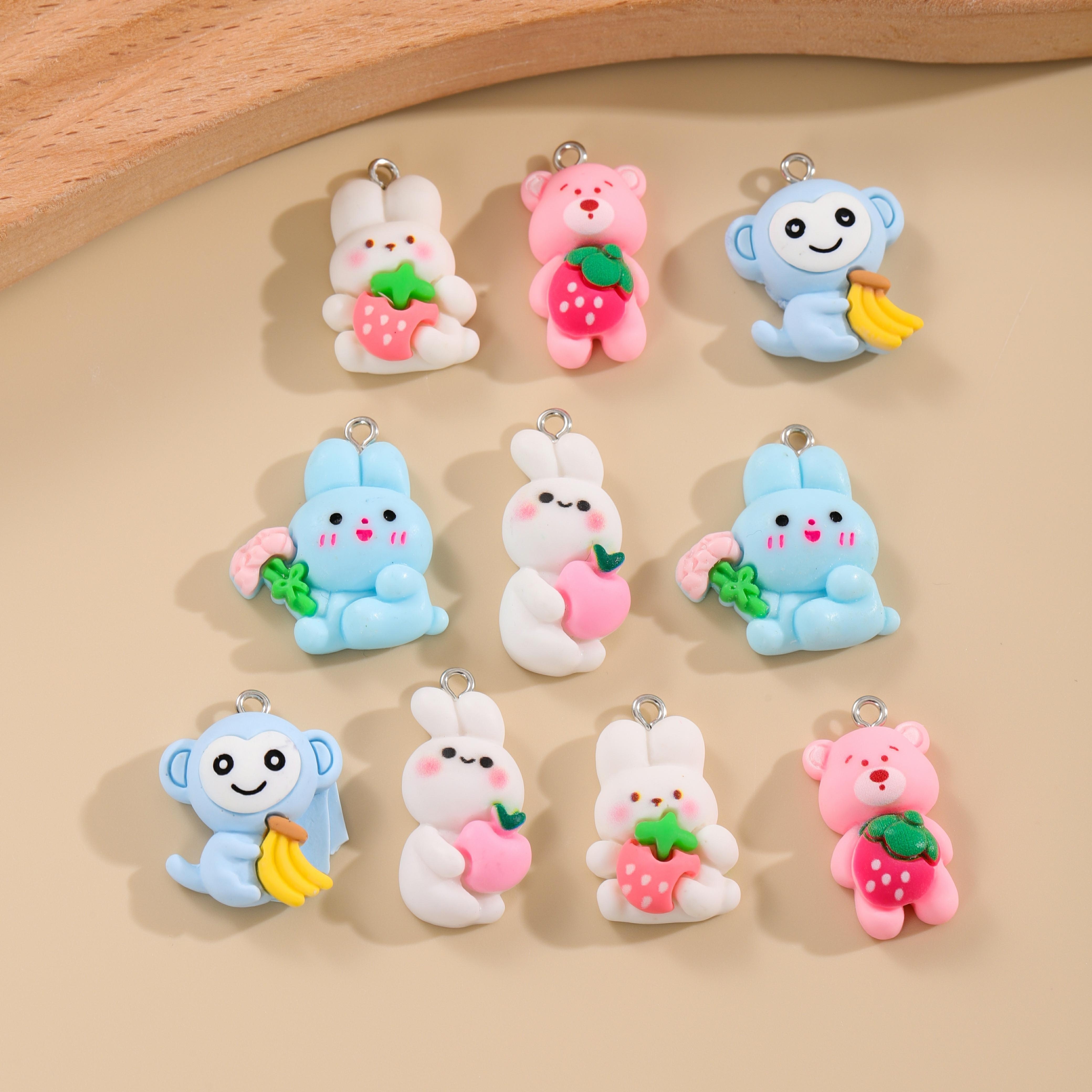 Cartoon Bear Rabbit Monkey With Hole Resin Pendant Lovely - Temu