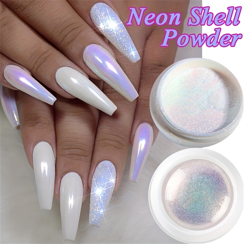 2 Pack Chrome Nail Powder, Pearl White Chrome Powder Holographic Mirror  Glitter Neon Nail Powder, Magic Chameleon Metallic Shell Chrome Powder For  Nai