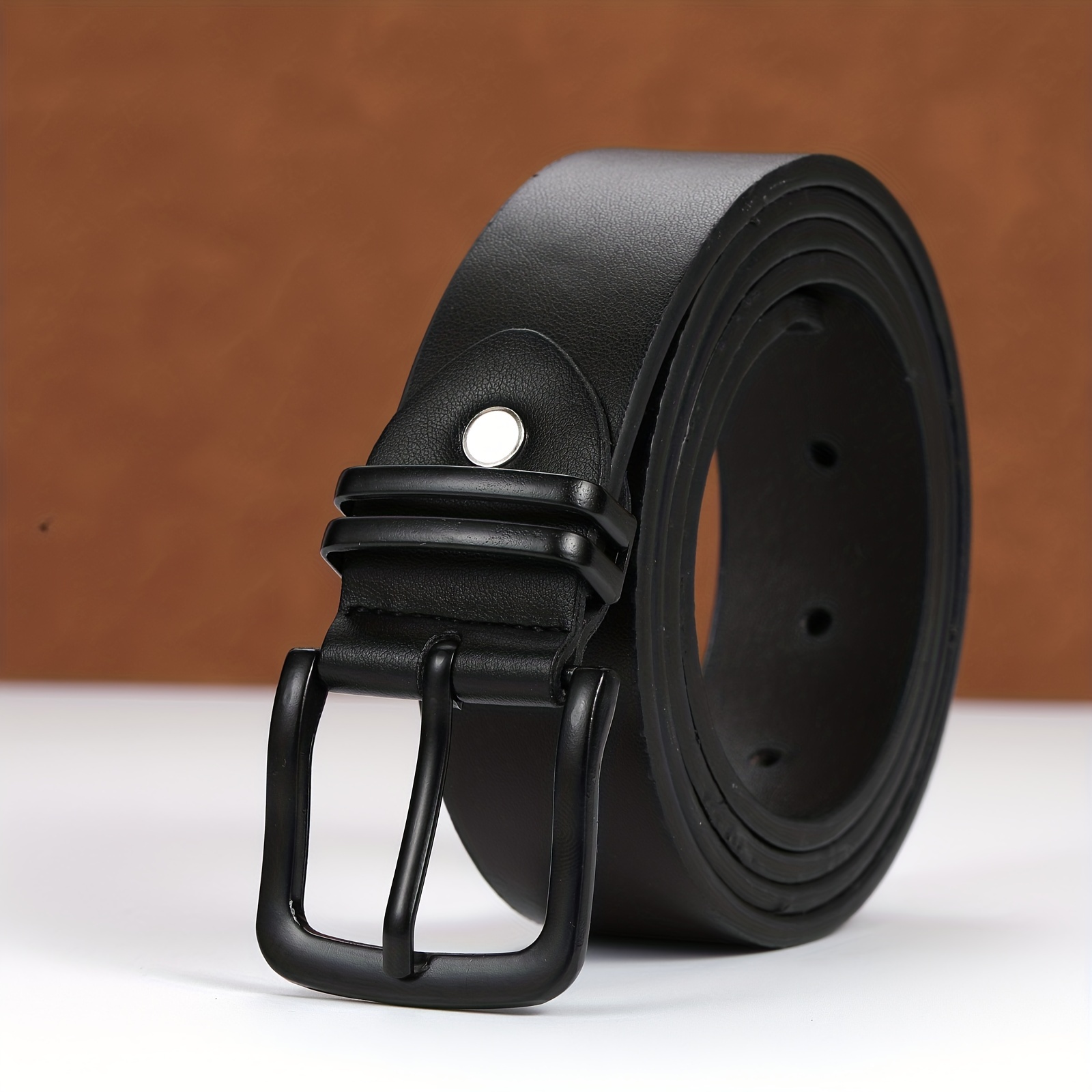 

Black Unisex Leather Belts Classic Square Pin Buckle Jeans Pant Belts Simple Casual Waistband For Women & Men
