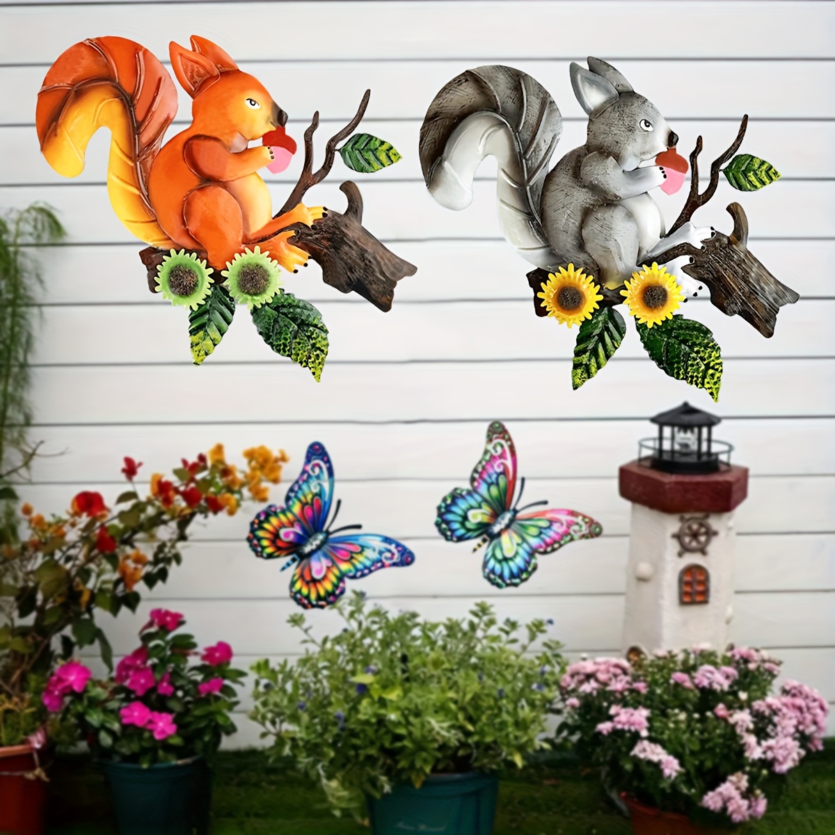 Metal Flower Sculpture Wall Art Sculpture Decoration Outdoor Stakes  Colorful Yard Garden Interior Metal Iron Party