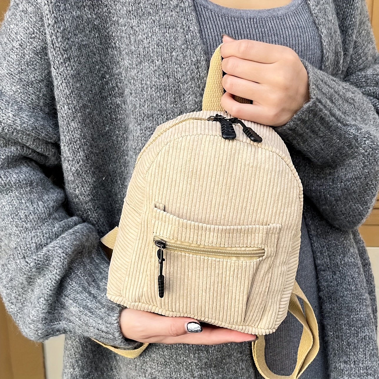 Mini mochila de pana para mujer, mochilas pequeñas de Color sólido