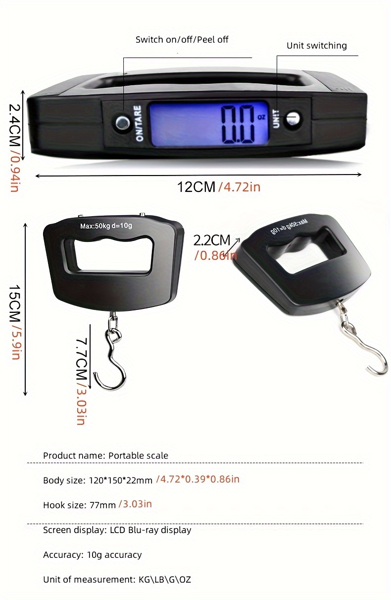 50kg/10g Mini Digital Scale Fishing Luggage Travel Scale Hanging