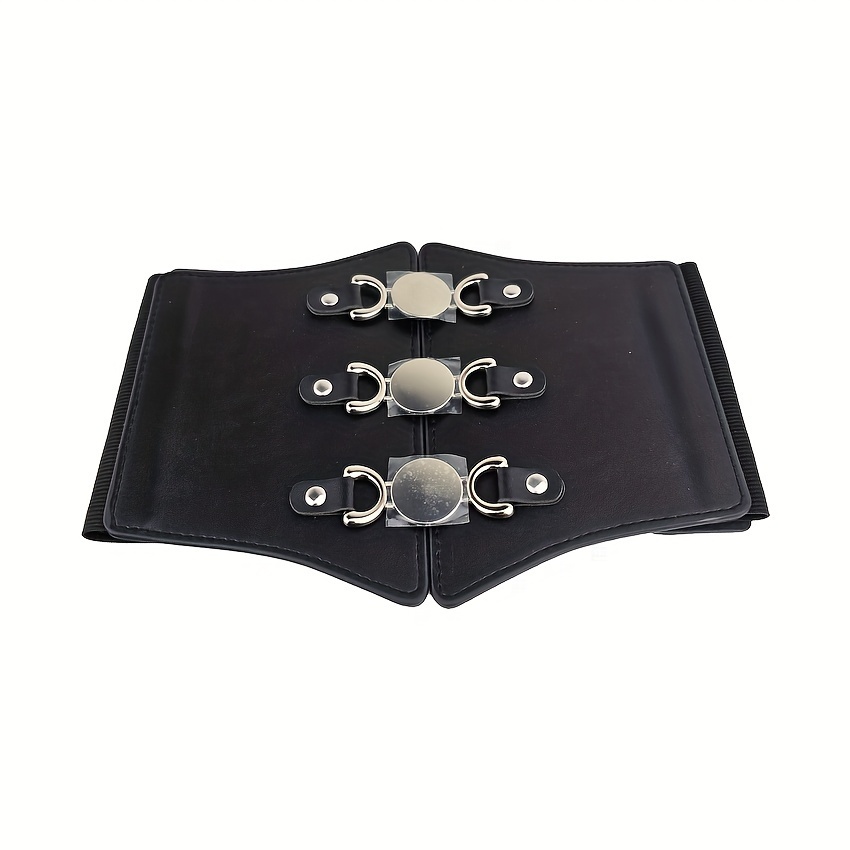 Image of Stylish Triple Wide Belts Elegant Solid Color Elastic Waistband1cincher Classic Dress Coat Girdle For Women