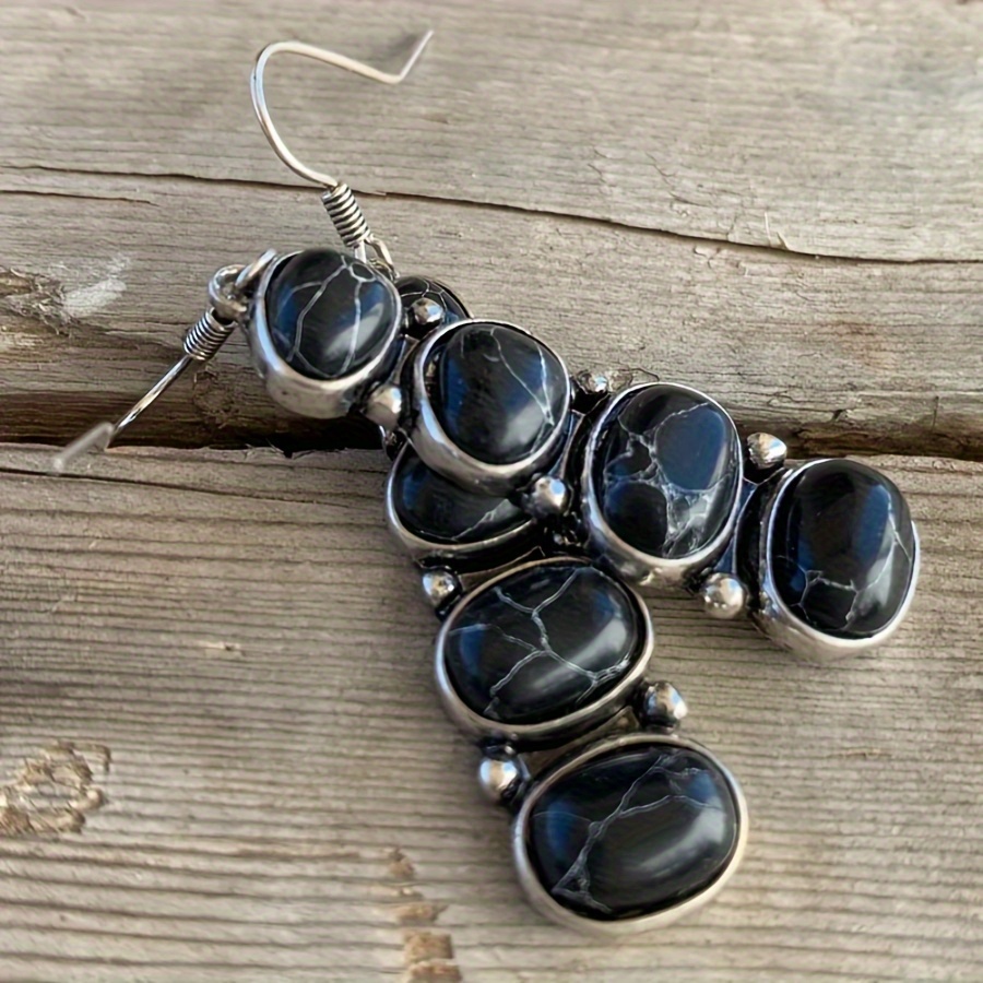 Vintage Boho Style Silver Plated Turquoise Drop Earrings