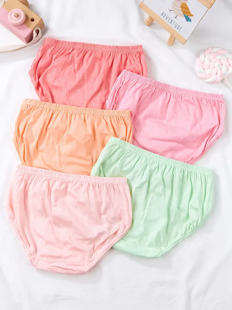 5pcs Girls Heart Groundhog Print Shortie Brief Soft Cotton Breathable  Comfortable Underwear