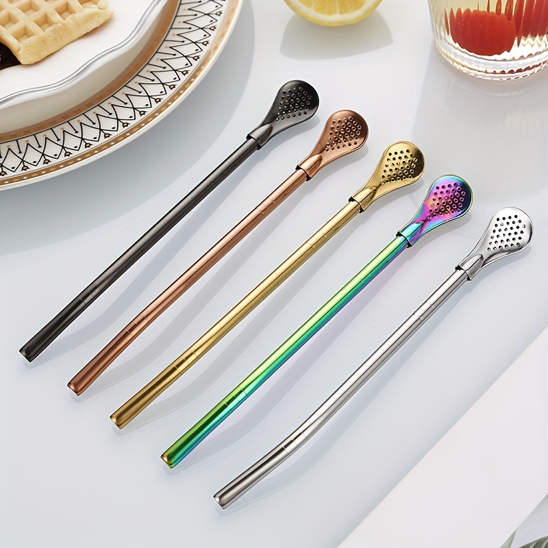 2pcs/set Stainless Steel Spoon Straws, Coffee Stirrer, Reusable