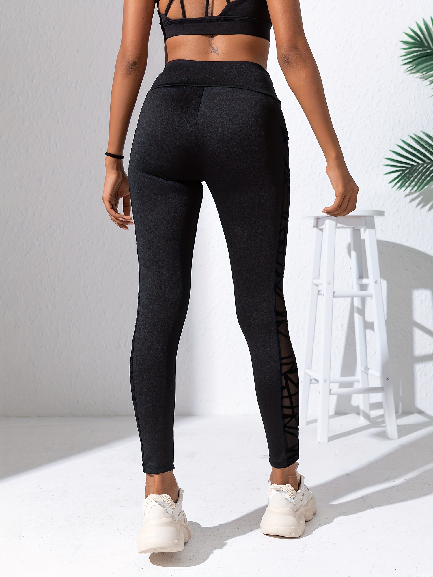 Buy TrainingGirl Mesh Leggings for Women High Waisted Yoga Pants Workout  Running Printed Leggings Gym Sports Tights with Pockets (Black, Medium) at