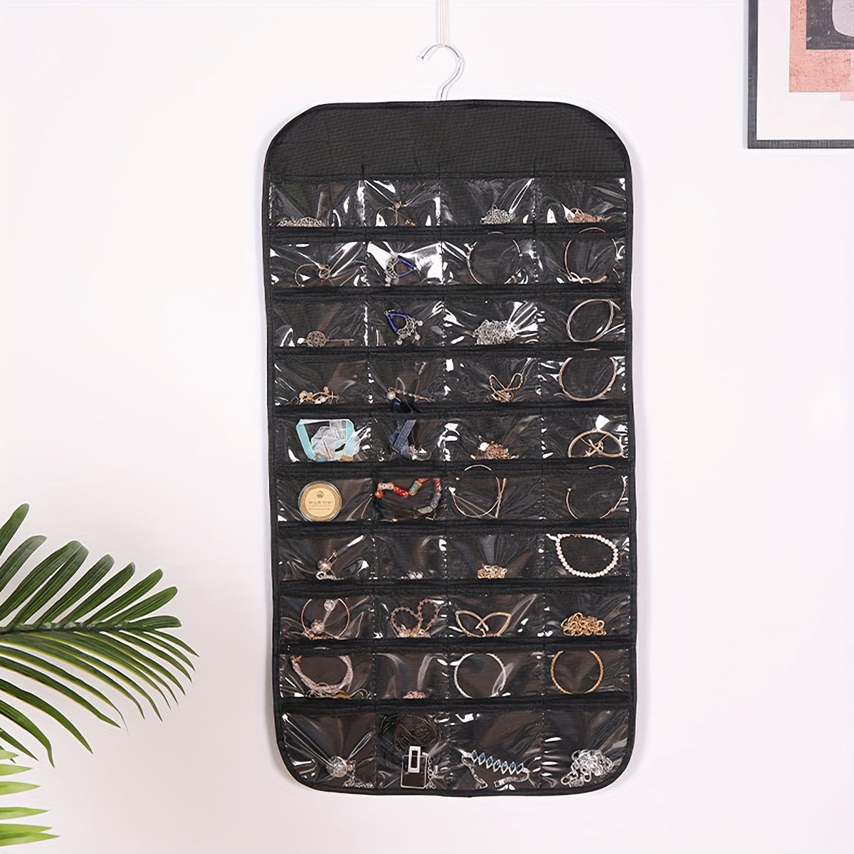 

1pc Double-sided Non-woven Jewelry Storage Bag, 80-grid Jewelry Sundry Storage Hanging Bag Small Item Storage Bag