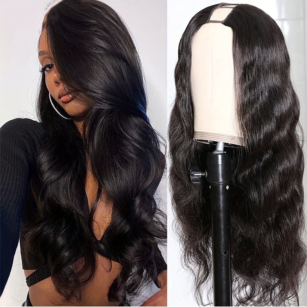 U Part Wig Body Wave Human Hair Wigs(18inch)2x4 U Part Wigs for Black Women  Brazilian U Part Human Hair Glueless Full Head Clip in Half Wig U Shape 18  Inch u part