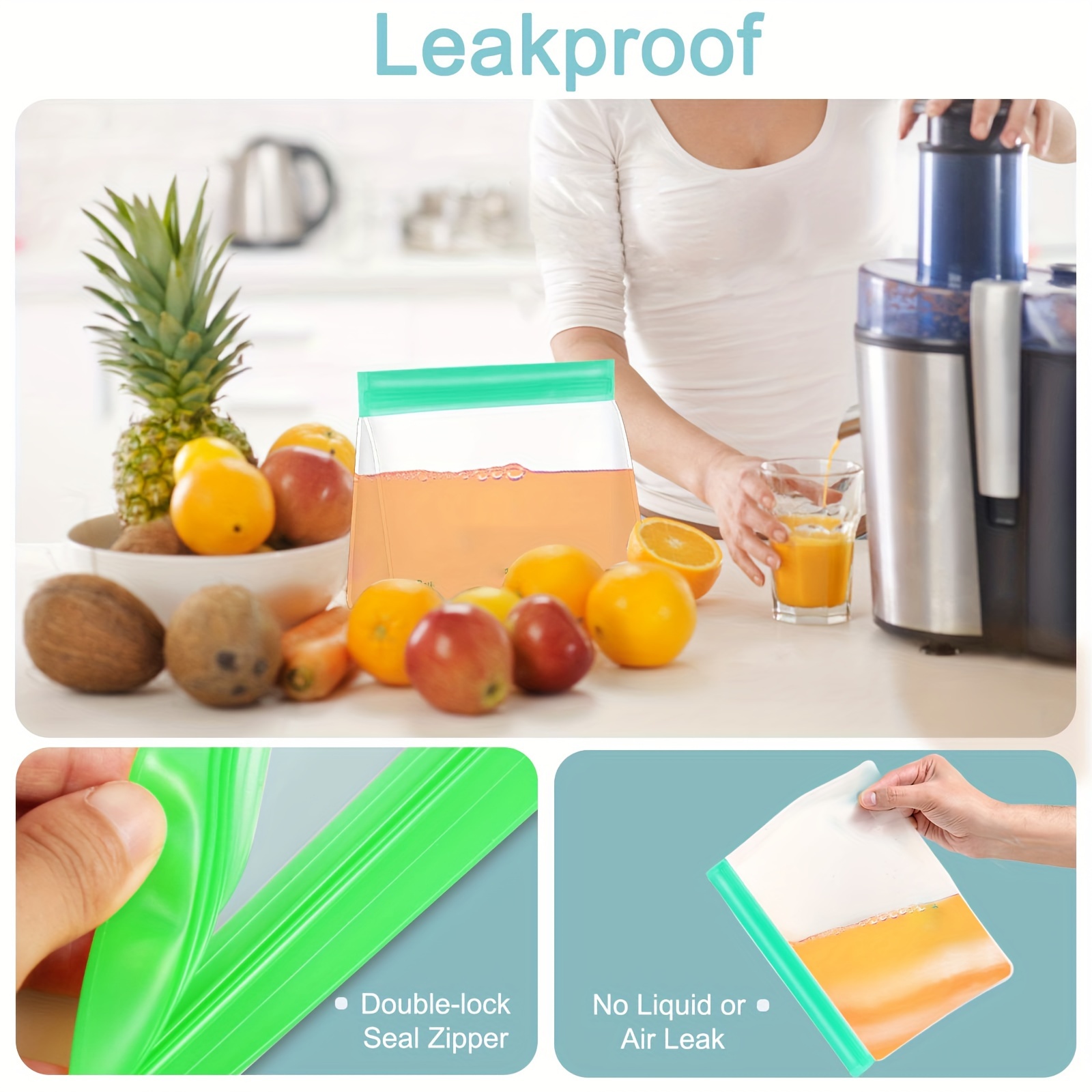 Reusable Food Storage Bags 8 Pack - Stand Up Bpa Free Leakproof Freezer  Bagsplastic Free Lunch Bag, Eco-friendly