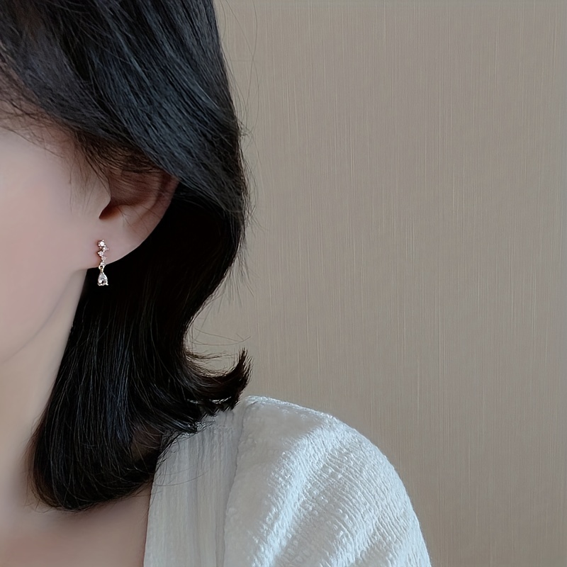 Long Water Drop Zircon Stud Earrings, 14K Plated