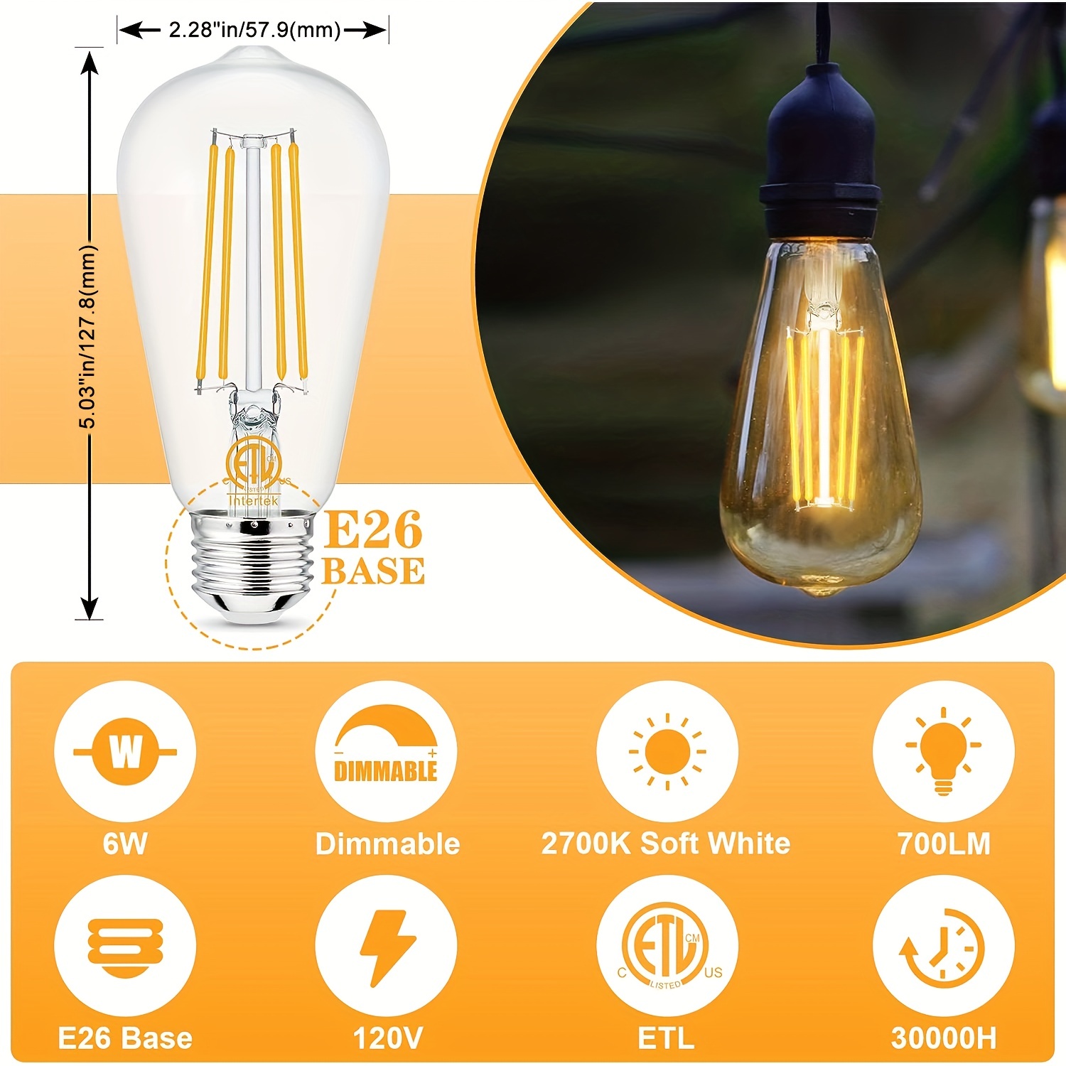 E26 Edison Light Bulbs Dimmable 2700k Warm White 4000k - Temu
