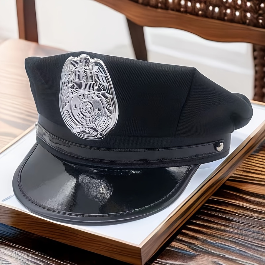 Gorra de policía - Accesorio para disfraz de policía. Gorras de color negro  con insignia de plata. Gorras divertidas para fiestas.