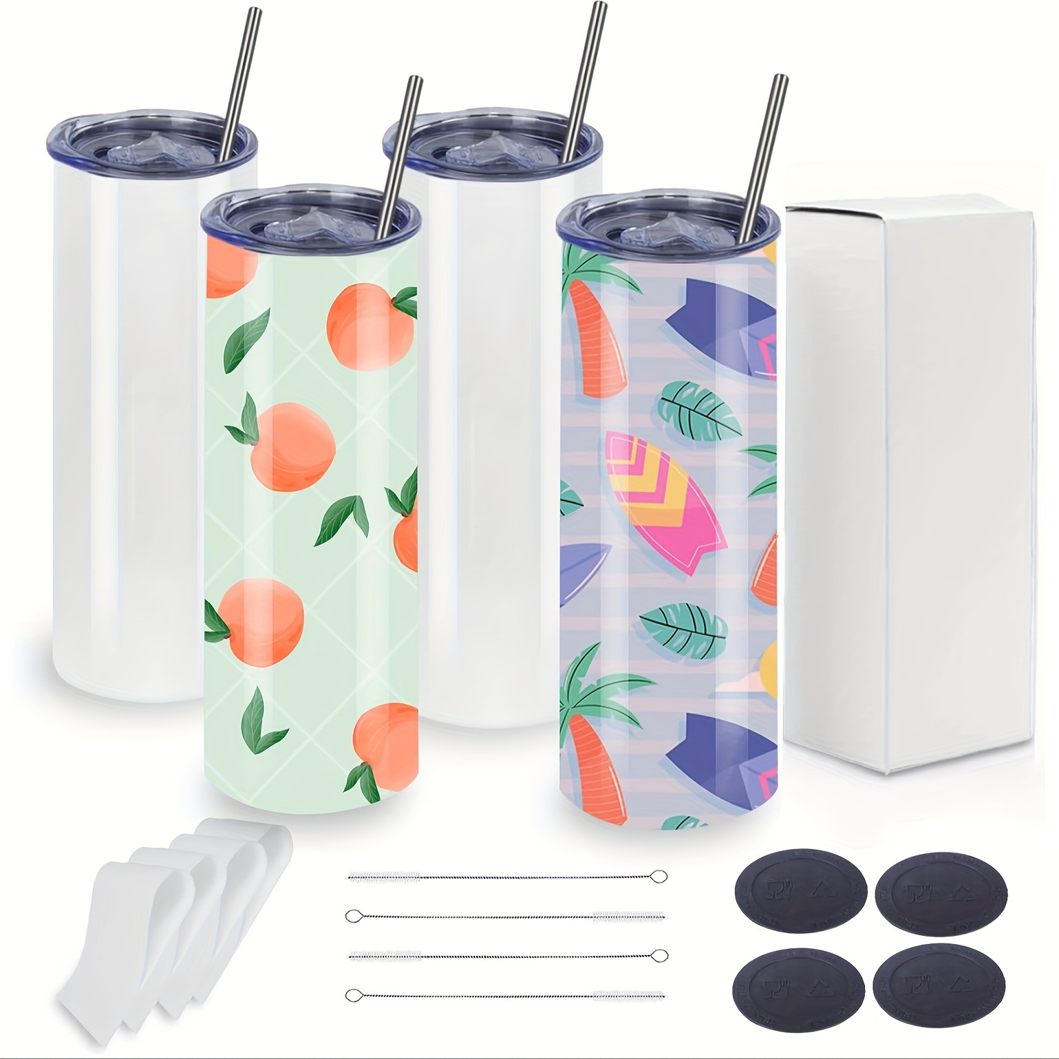 12 Pack 15oz Straight Sublimation Tumbler Cups With Shrink Wrap and Rubber  Bottoms 