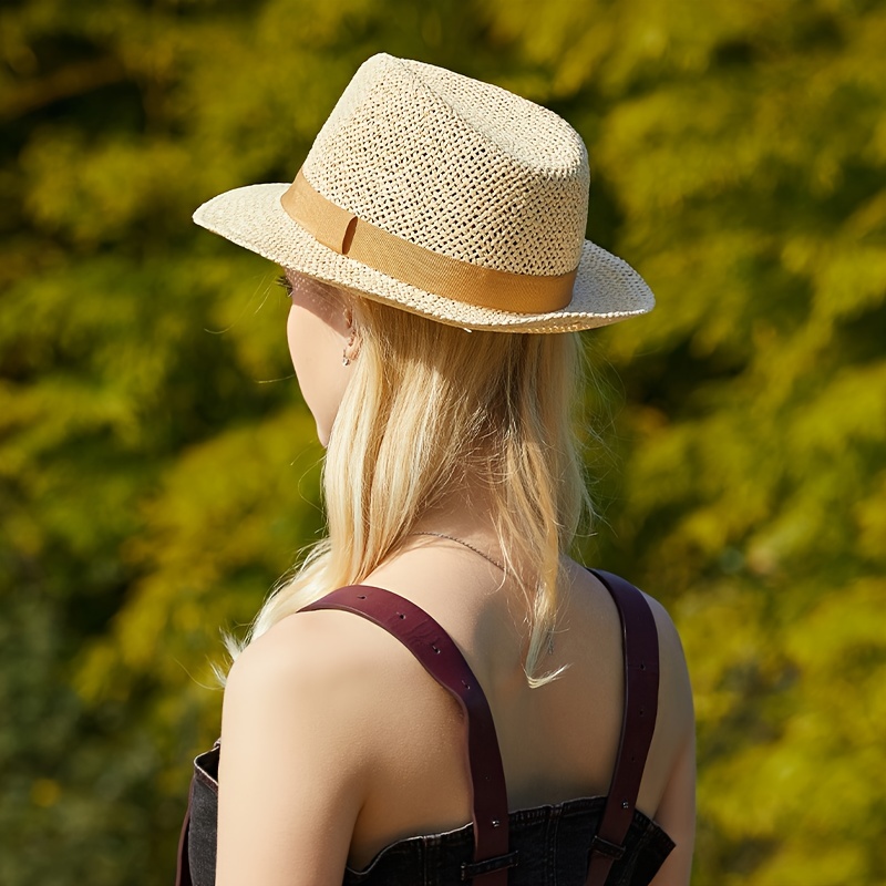 Apricot Hollow Sun Hat Short Brim Fedora French Style - Temu