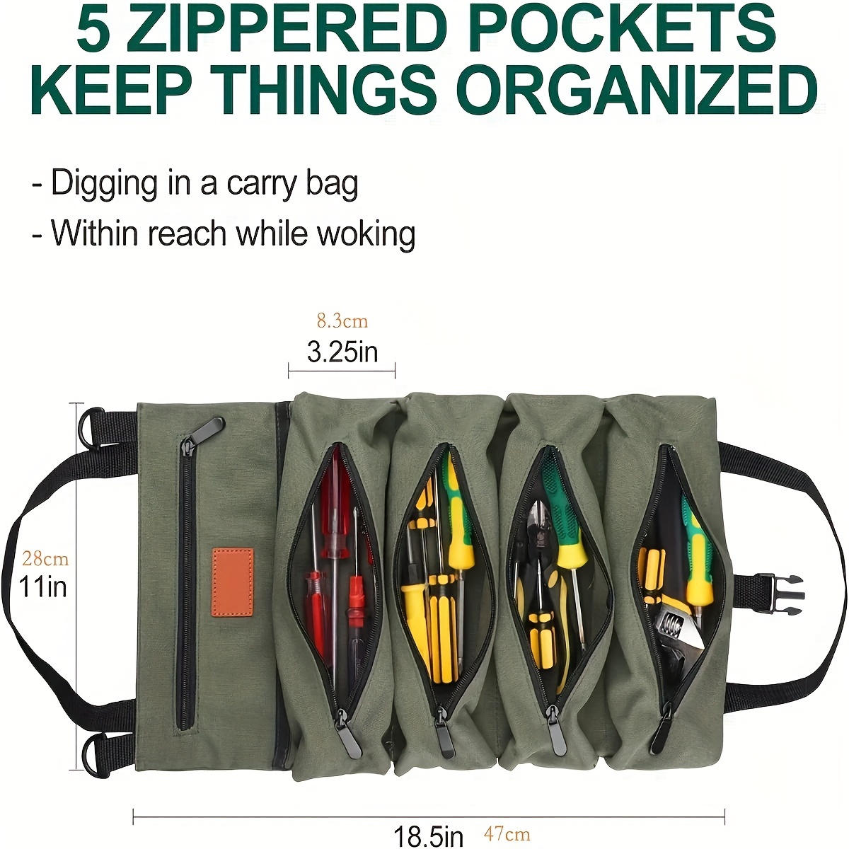 1pc Multi-Purpose Roll Up Tool Bag, Wrench Roll, Canvas Tool Organizer,  Hanging Tool Zipper Carrier Tote, Camping Gear