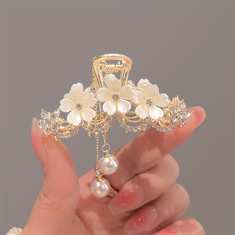 Faux Pearl Inlaid Rhinestones Bow Knot Hair Clips Elegant - Temu