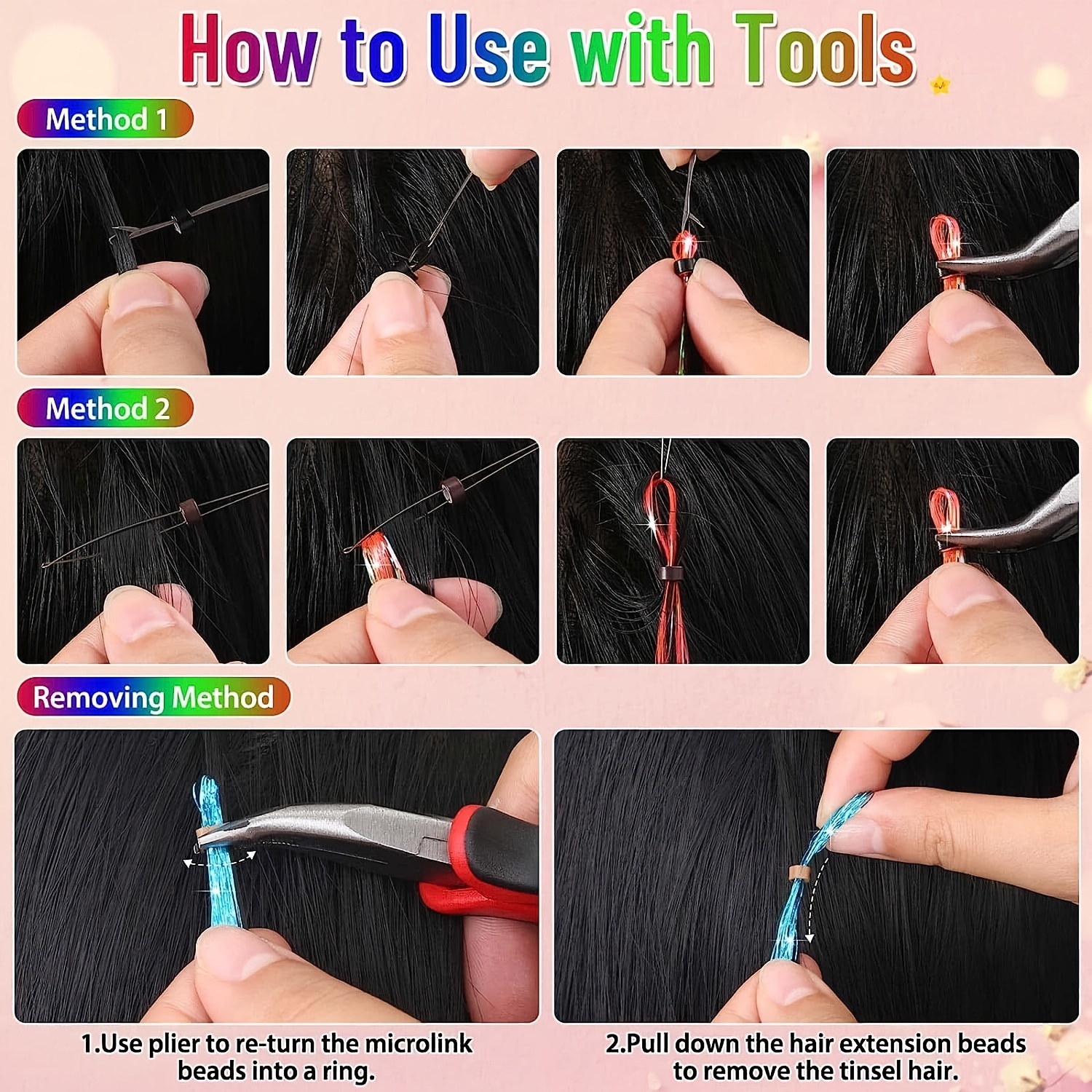 How To Apply Hair Tinsel With Micro Beads  Hair tinsel, Diy hair tinsel,  Micro bead hair extensions