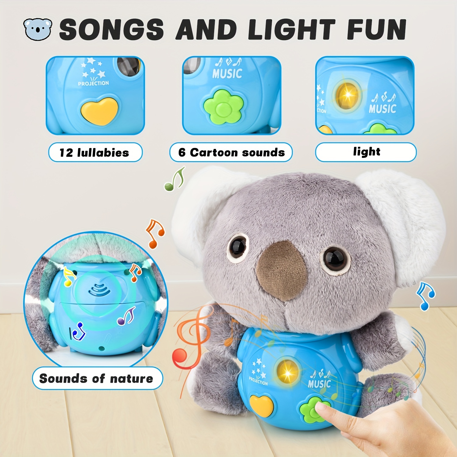 Juguete musical de peluche 3 en 1 Koala para bebé, proyector de estrellas,  juguetes para bebés de 0, 3, 6, 8, 9, 12, 18 meses, juguete para recién