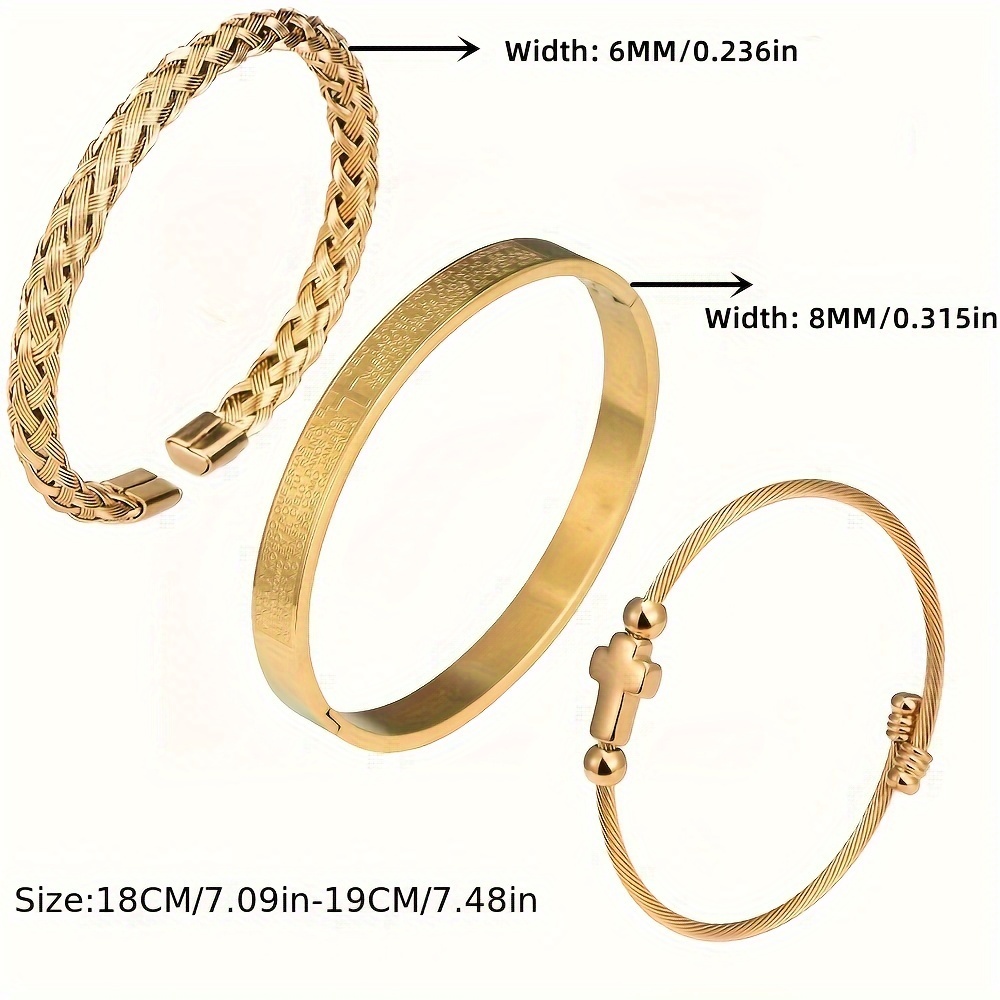 3pc Cross Bangle Stainless Steel Braided Elastic Bangle Set