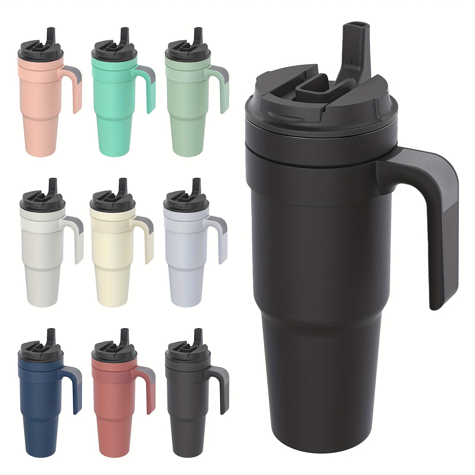 1pc Stainless Steel Insulated Mug, Black Straw Water Cup, For Outdoor,  Office
