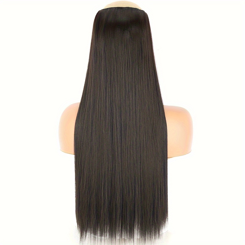 32 inch Synthetic Hair Extensions, Human Hair Extensions One Piece 5 Clips Long Straight High Temperature Fiber Black Brown Hair Replacement Wig