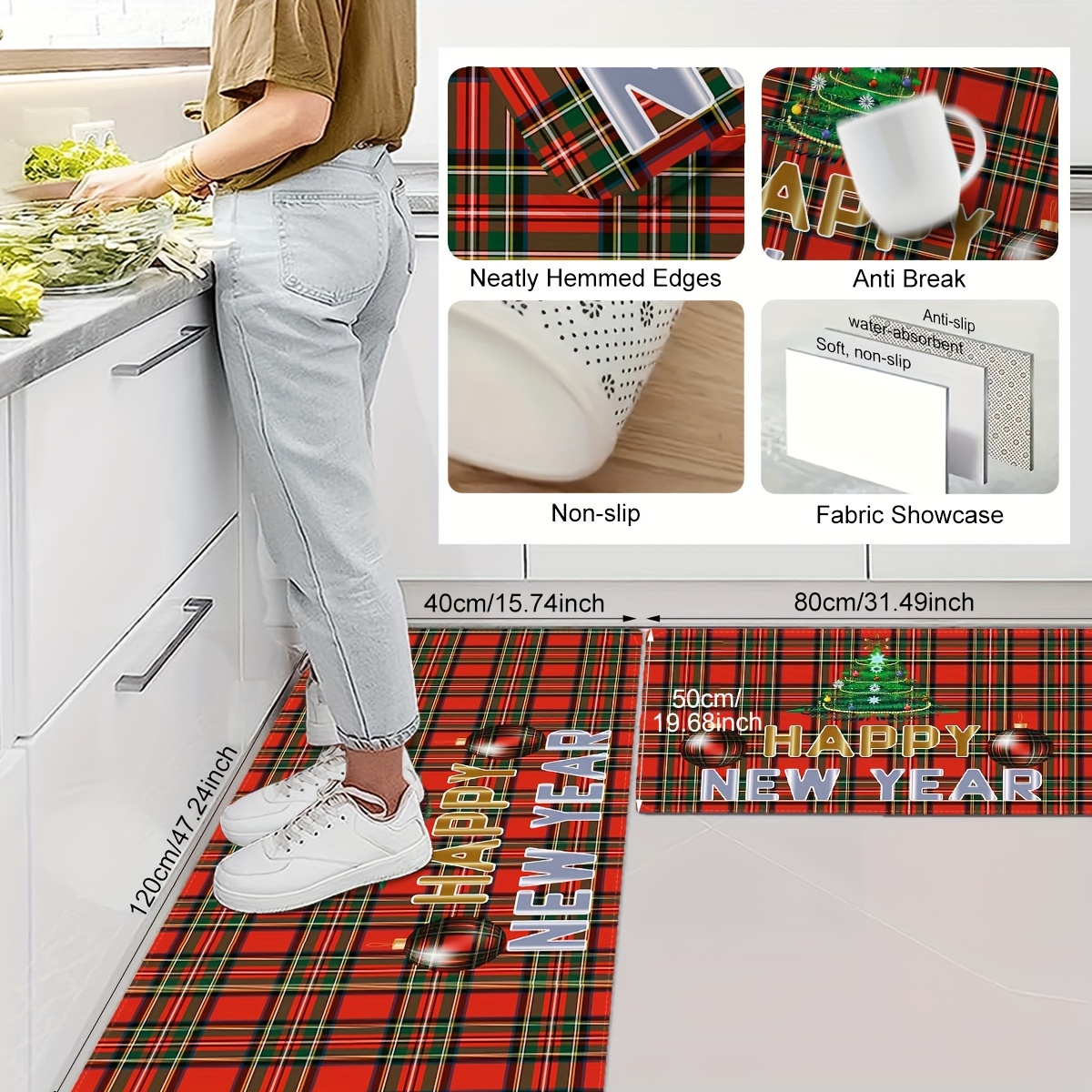 Buffalo Plaid Kitchen Rugs and Mats Non-Slip Washable Absorbent Stain  Resista