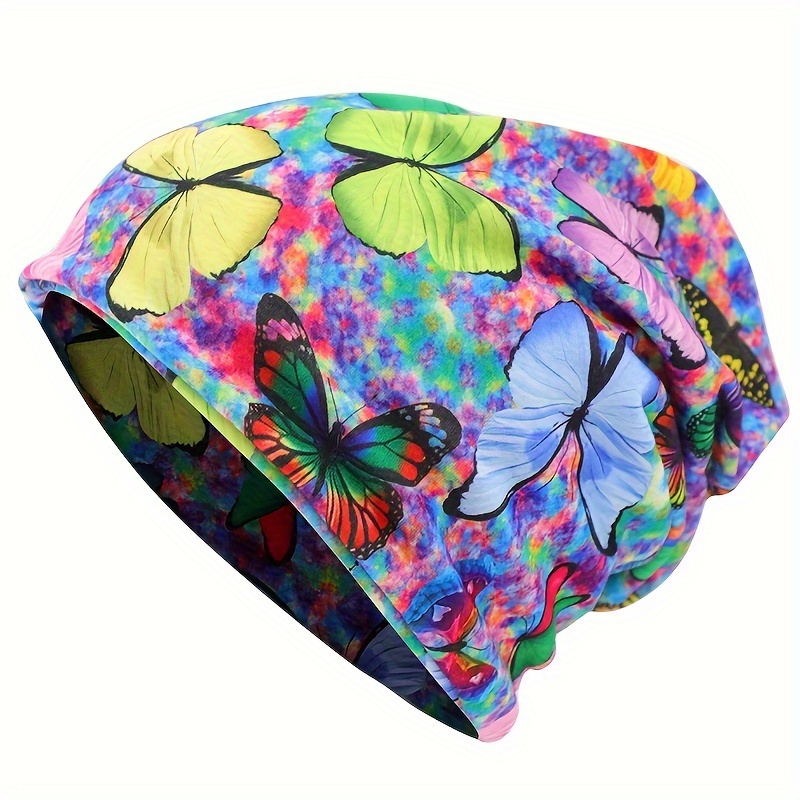 Image of Women's Stretchy Beanie Hat With Cartoon Print - Multi-functional Scarf, Headband & Hair Tie - Warm Winter Accessory For Casual , Versatile Fashion Cap, Design, Machine Washable Fabric