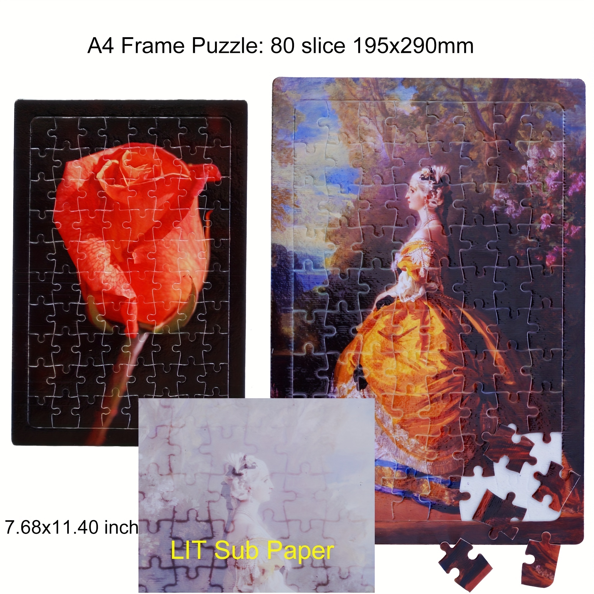 Lit Paper 5 Sets 2-in-1 Photo Frame Sublimation Jigsaw Puzzle Blanks Combo 2 Shape Bone Medal - DIY Heat Press Transfer Crafts 63 Slices Thermal
