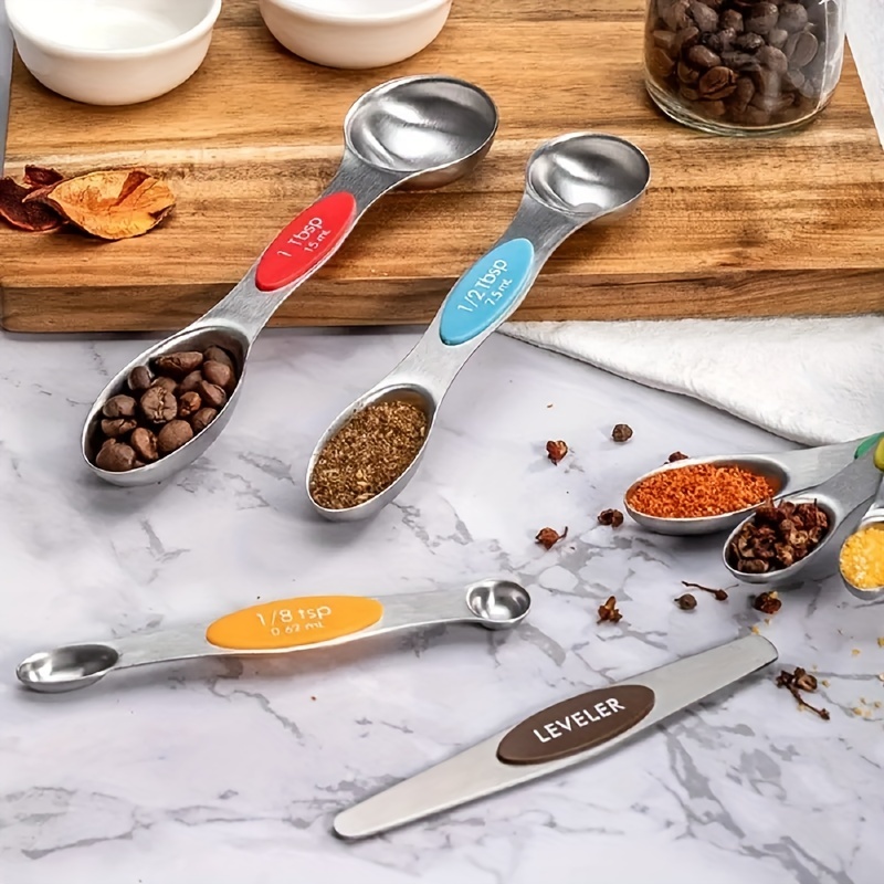 Magnetic Measuring Spoons Set of 9 Stainless Steel Dual-Sided Stackable Measuring Spoon Nesting Teaspoons Measuring Dry and Liquid Ingredients, Fits